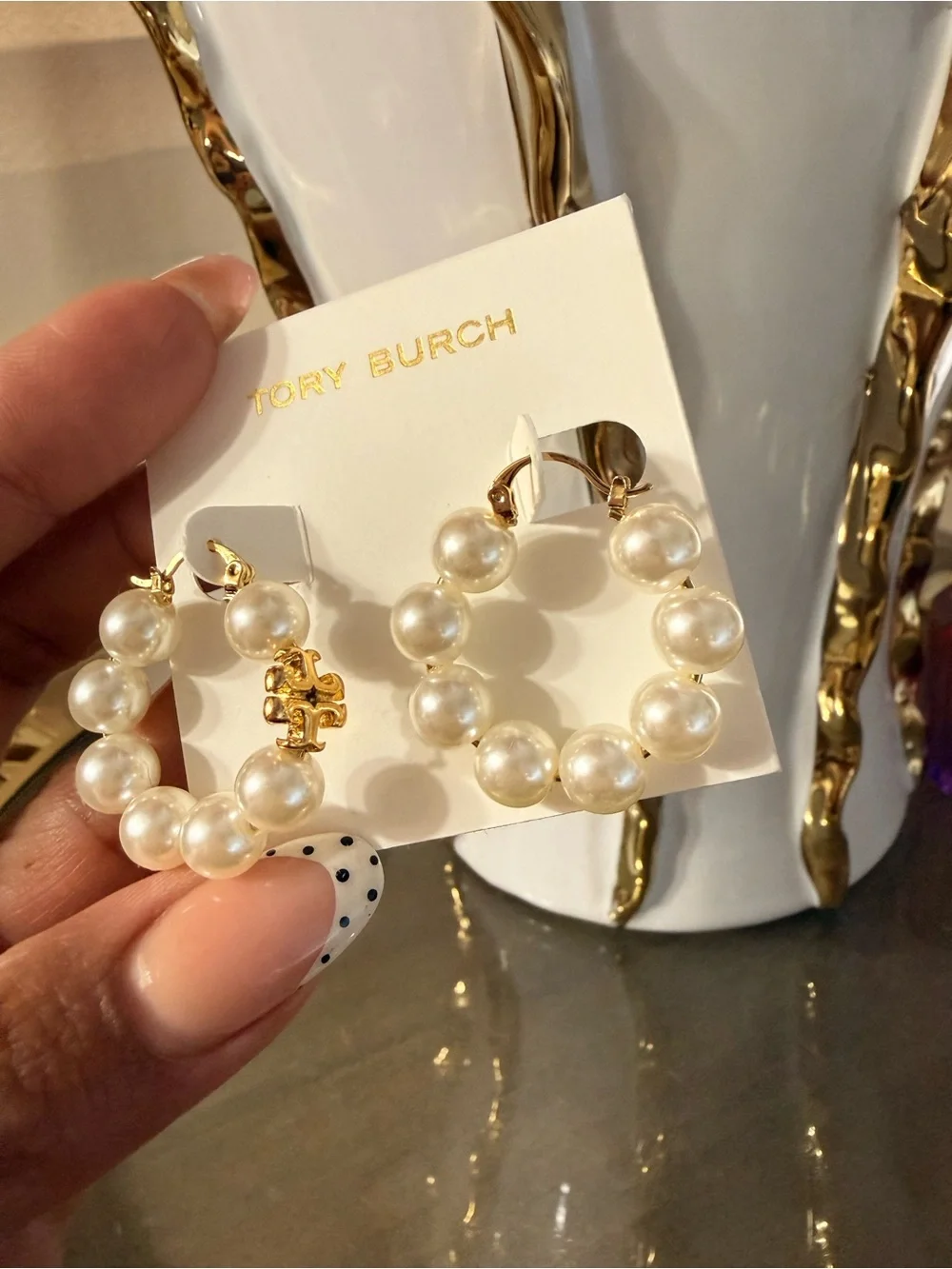Tory Burch Gold & Pearl Hoop Earrings
